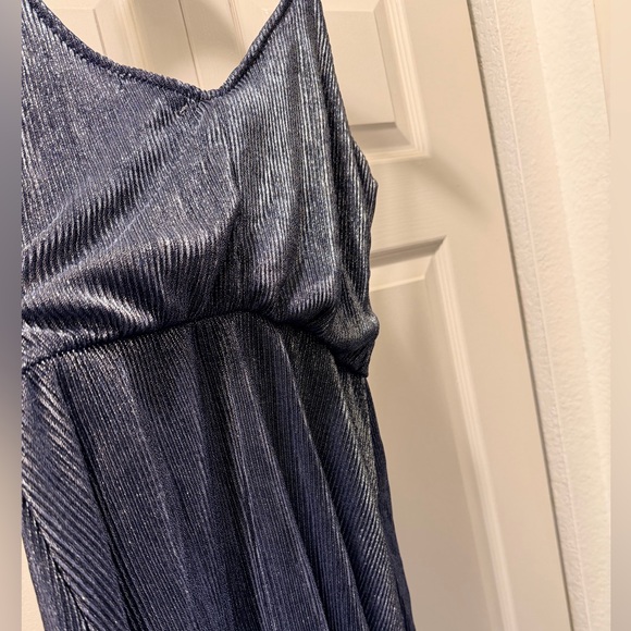 Navy Blue Ribbed Spaghetti Strap Dress - Picture 6 of 6